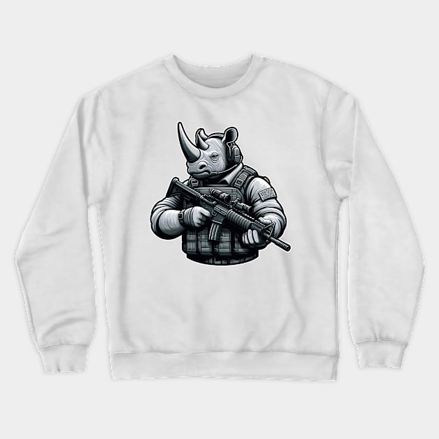 Tactical Rhino Crewneck Sweatshirt by Rawlifegraphic